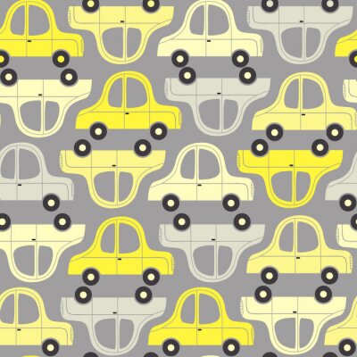 Behang naadloos patroon met gele en grijze auto's - vectorillustratie, eps