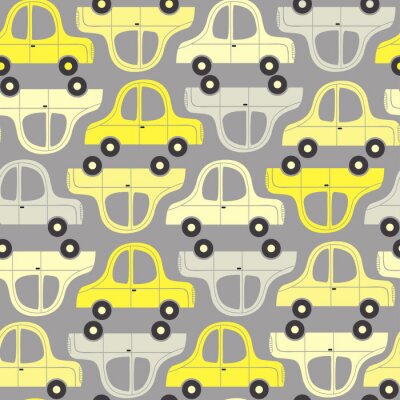 Behang naadloos patroon met gele en grijze auto's - vectorillustratie, eps