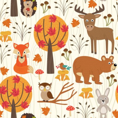 Behang naadloos patroon met herfstbos - vectorillustratie, eps