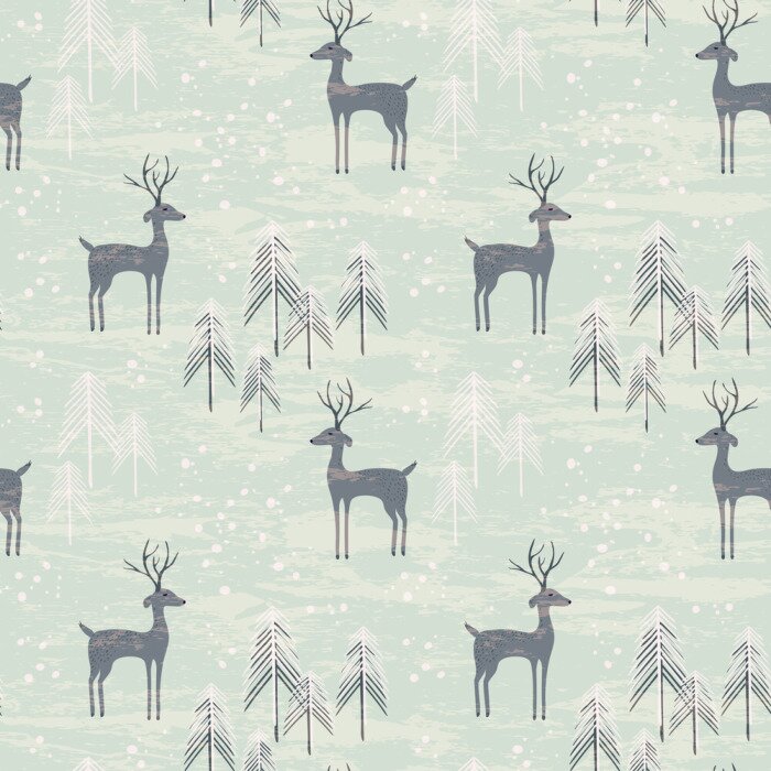 Behang Naadloos patroon met herten in de winterbos