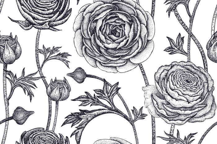 Behang Naadloos patroon met lentebloemen.