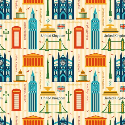 Behang Naadloos patroon met monumenten van het Verenigd Koninkrijk