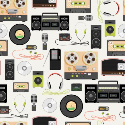 Behang Naadloos patroon met muzikale artikelen