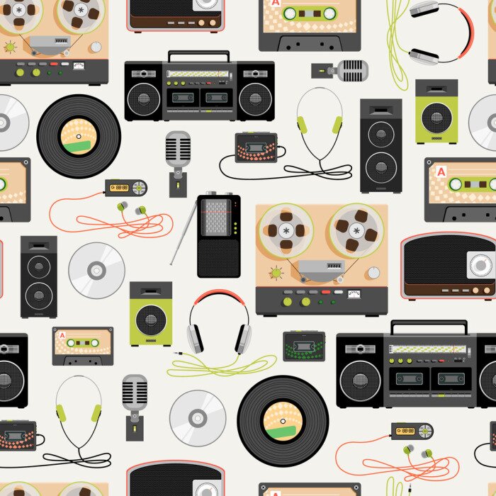 Behang Naadloos patroon met muzikale artikelen