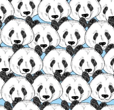 Behang Naadloos patroon met panda gezichten.