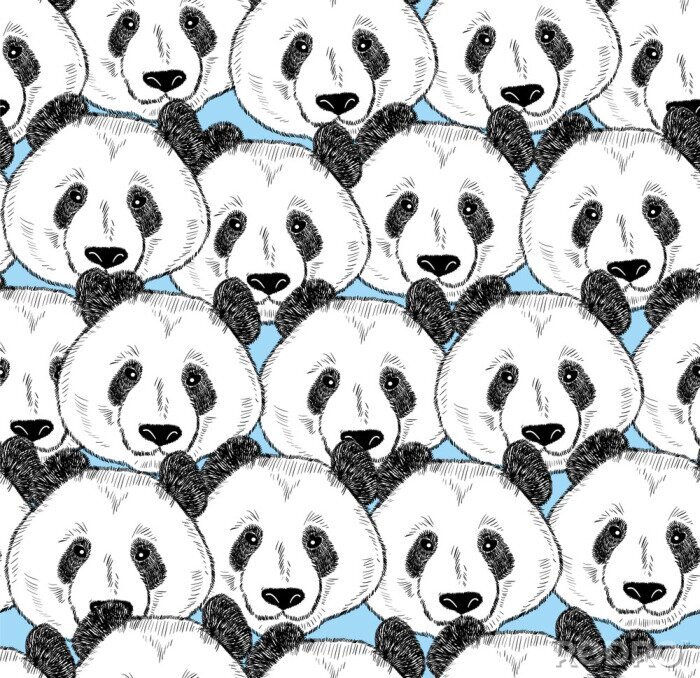Behang Naadloos patroon met panda gezichten.