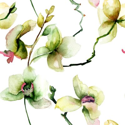 Behang Naadloos patroon met Prachtige orchideeën