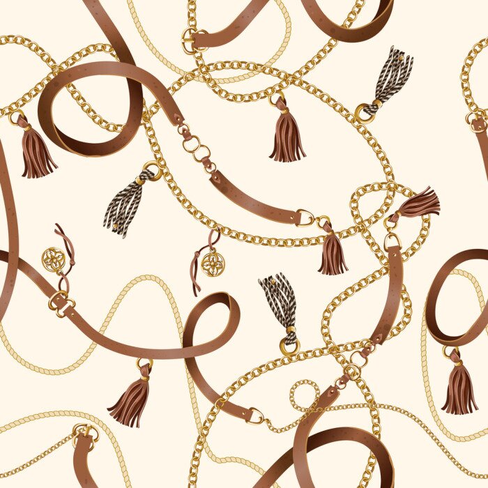 Behang Naadloos patroon met riemen, ketting en vlecht voor stoffenontwerp. Vector.
