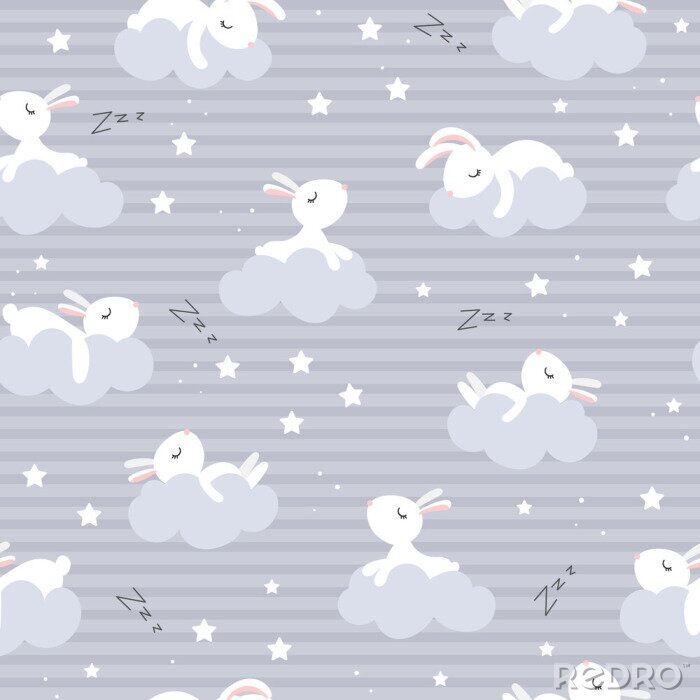 Behang Naadloos patroon met schattige slapende konijnen