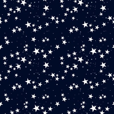 Behang Naadloos patroon met sterren in de donkere hemel.
