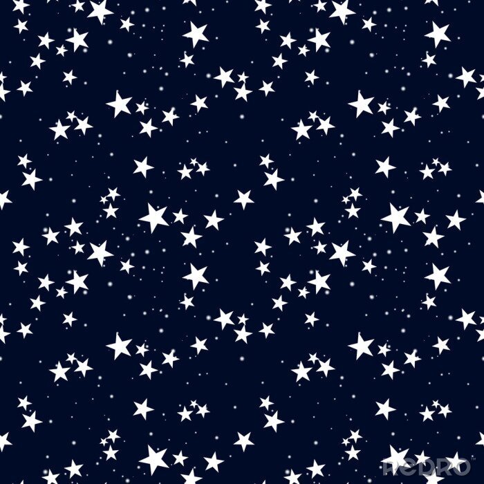 Behang Naadloos patroon met sterren in de donkere hemel.