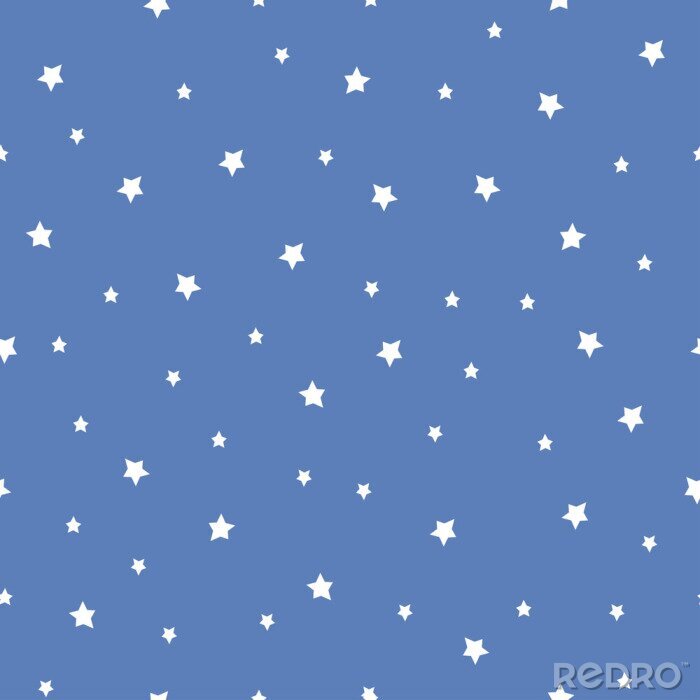 Behang Naadloos patroon met sterren op een blauwe achtergrond. Nachtelijke hemel aardillustratie. Schattige baby shower achtergrond.