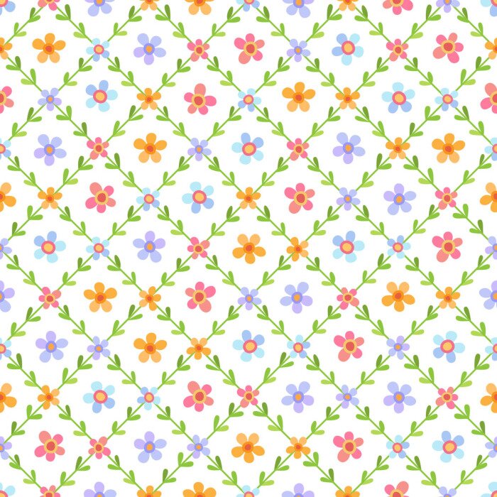 Behang Naadloos patroon met veelkleurige bloemen