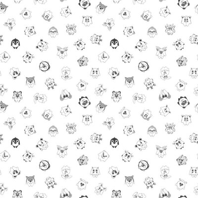 Behang Naadloos patroon met verschillende schattige dieren. Kinderpatroon voor decoratie. Illustratie van een schetsstijl.