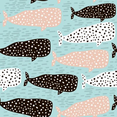 Behang Naadloos patroon met walvis. Kinderachtige textuur voor stof, textiel. Vector achtergrond