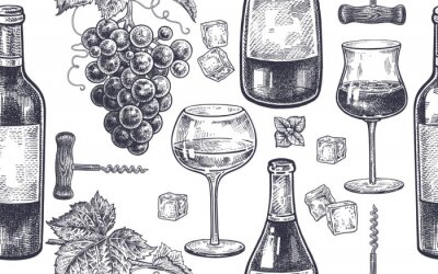 Behang Naadloos patroon met wijn drinken.
