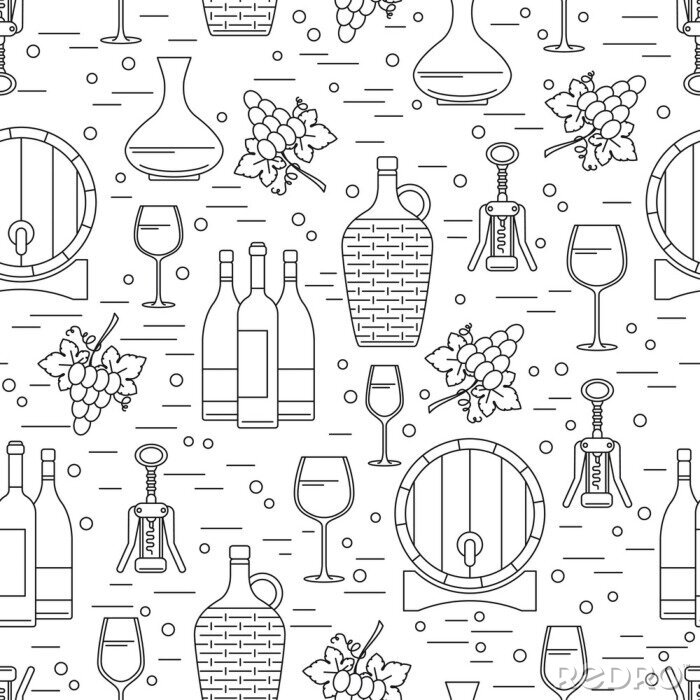 Behang Naadloos patroon met wijnmaken design element op wit