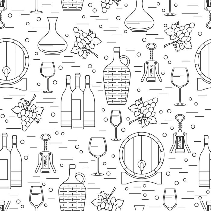 Behang Naadloos patroon met wijnmaken design element op wit