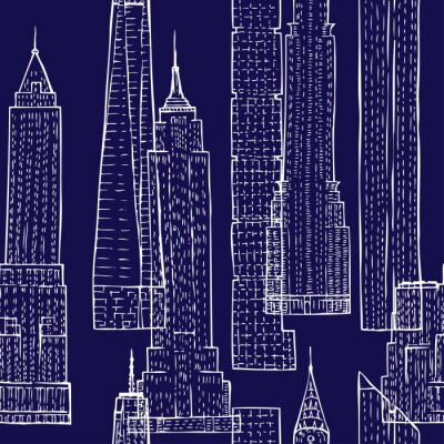 Behang Naadloos patroon met wolkenkrabbers