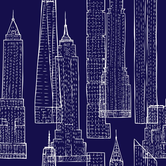 Behang Naadloos patroon met wolkenkrabbers