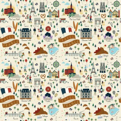 Behang Naadloos patroon van Frankrijk reizen