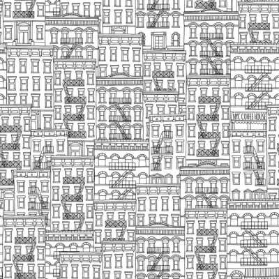Behang Naadloos patroon van New York stijl huizen met brandtrappen