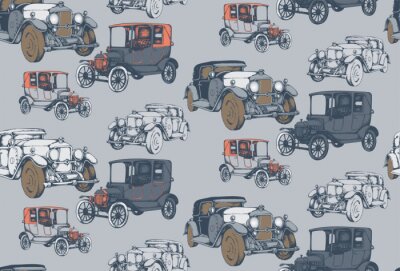 Behang Naadloos patroon van vintage avto. Gegraveerde stijl. Vector illustratie