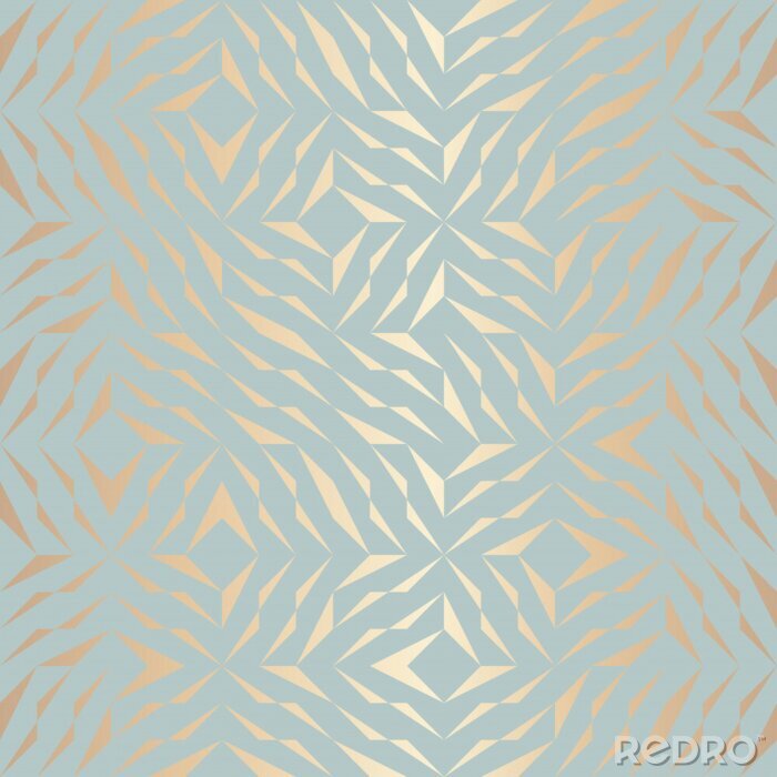 Behang Naadloos vector geometrisch gouden element patroon. Abstracte achtergrond koper textuur op blauw groen. Eenvoudige minimalistische grafische druk. Modern turquoise trellis rooster. Trendy hipster heil