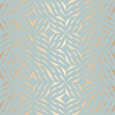 Behang Naadloos vector geometrisch gouden element patroon. Abstracte achtergrond koper textuur op blauw groen. Eenvoudige minimalistische grafische druk. Modern turquoise trellis rooster. Trendy hipster heil