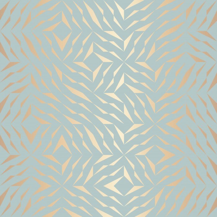 Behang Naadloos vector geometrisch gouden element patroon. Abstracte achtergrond koper textuur op blauw groen. Eenvoudige minimalistische grafische druk. Modern turquoise trellis rooster. Trendy hipster heil