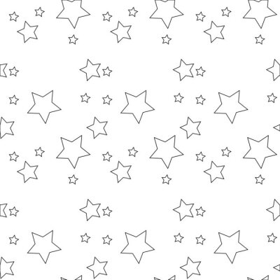 Naadloos vectorpatroon met gekleurde sterren van diverse grootte op witte achtergrond.