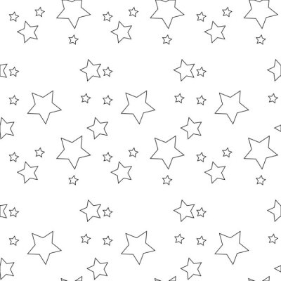 Sticker Naadloos vectorpatroon met gekleurde sterren van diverse grootte op witte achtergrond.
