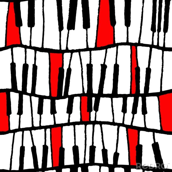 Behang Naadloos vectorpianopatroon in zwart-wit en rood voor het verpakken, ambacht, ceramische textiel