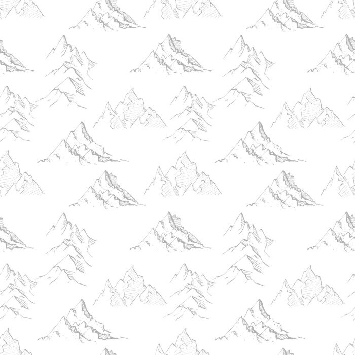 Behang Naadloze achtergrond met grijze doodle schets bergen. Kan worden gebruikt voor behang, opvulpatronen, textiel, webpagina-achtergrond, oppervlakte texturen.