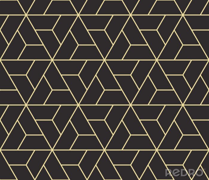 Behang Naadloze antieke palet zwarte en gouden isometrische draaiende driehoeken overzicht patroon vector