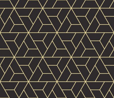 Behang Naadloze antieke palet zwarte en gouden isometrische draaiende driehoeken overzicht patroon vector