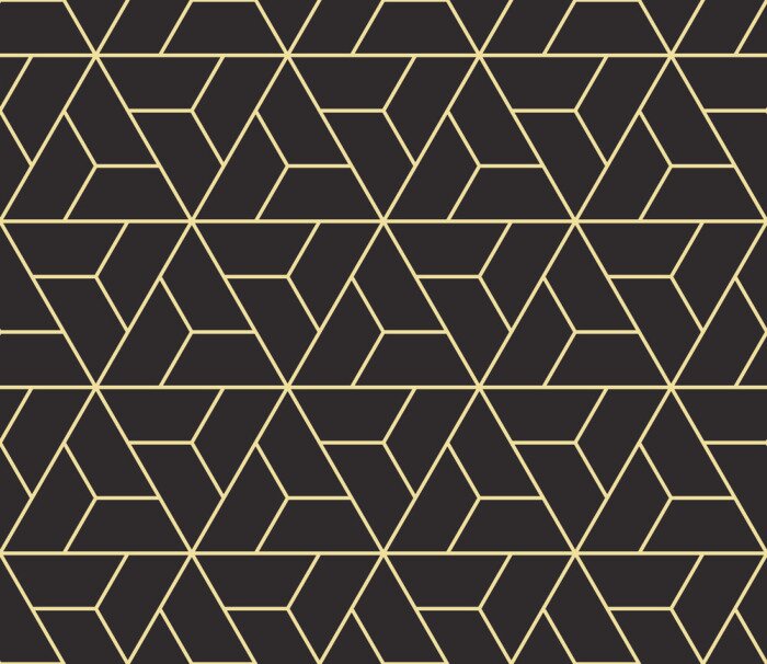 Behang Naadloze antieke palet zwarte en gouden isometrische draaiende driehoeken overzicht patroon vector
