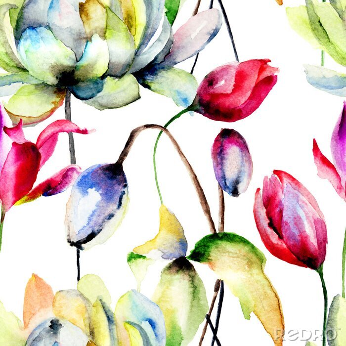 Behang Naadloze behang met zomerbloemen