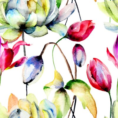 Sticker Naadloze behang met zomerbloemen