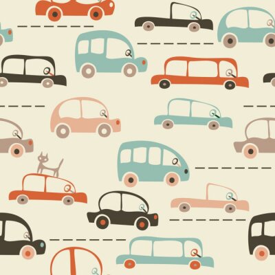 Behang naadloze cartoon kaart van auto's en het verkeer