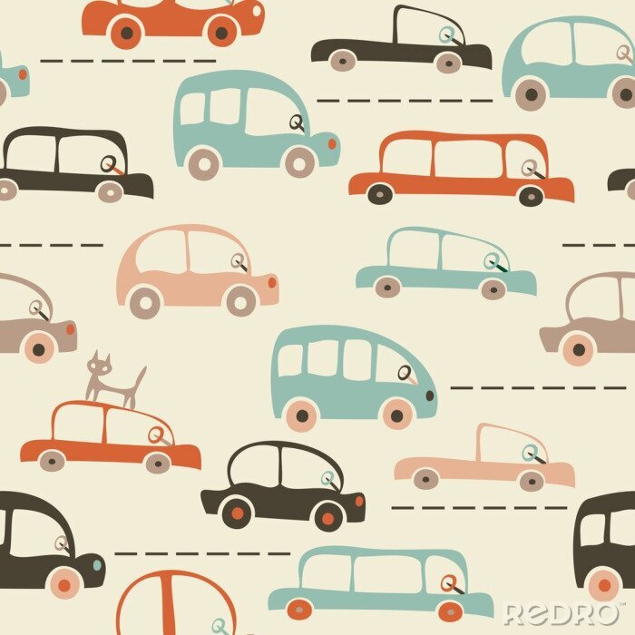 Behang naadloze cartoon kaart van auto's en het verkeer