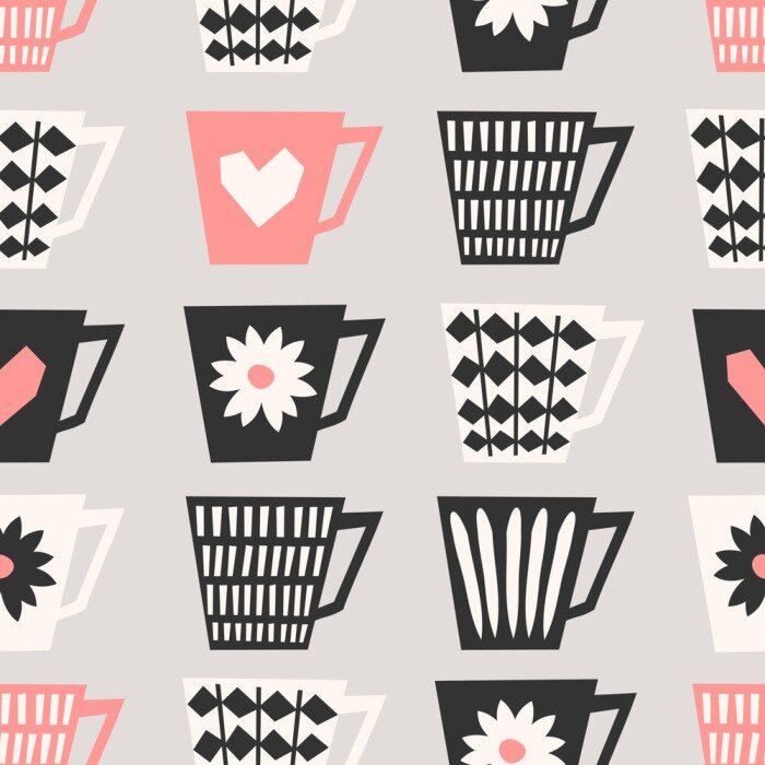 Behang Naadloze Coffee Cups Pattern