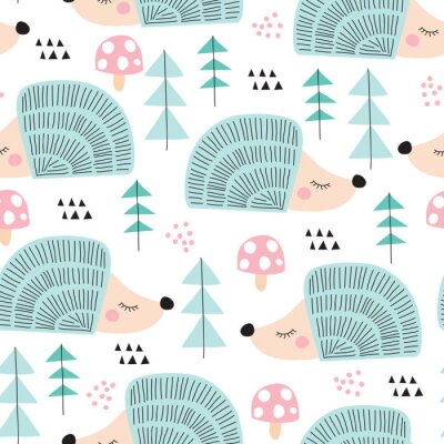 Behang naadloze egel in het bos patroon vector illustratie