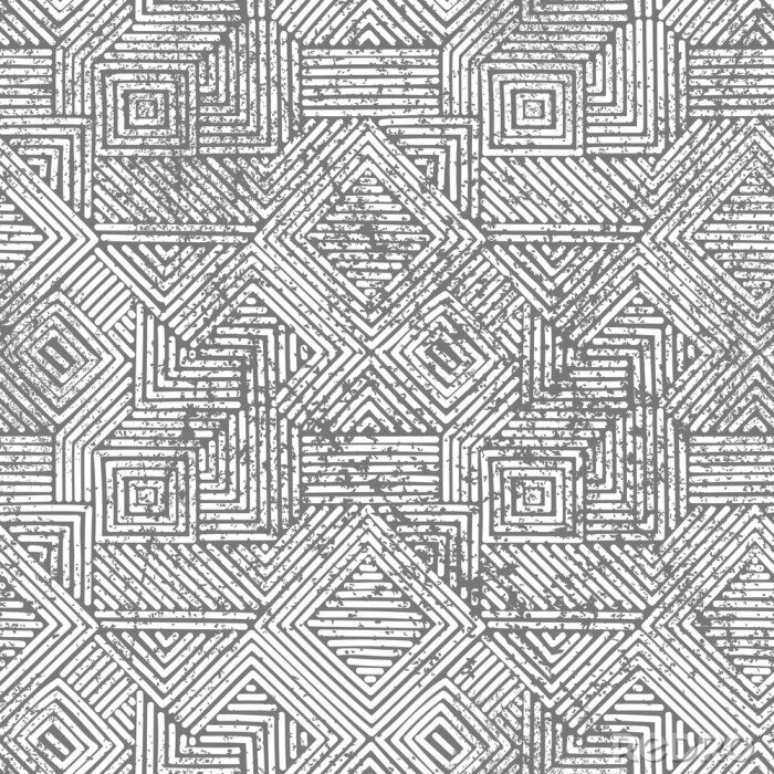 Behang Naadloze geometrische vintage print. Grunge textuur. Grijze en witte kleuren.
