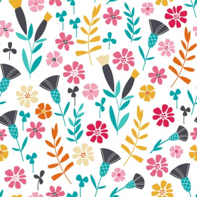 Behang Naadloze heldere Scandinavische bloemmotief