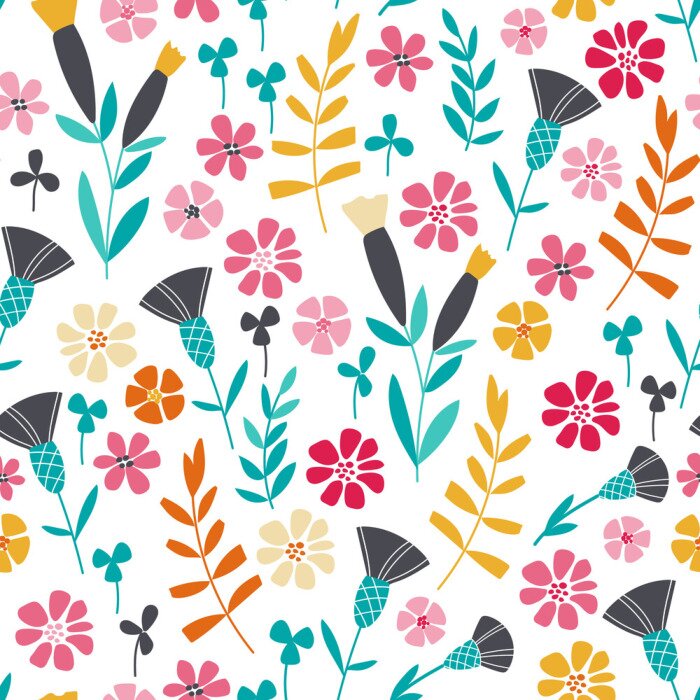 Behang Naadloze heldere Scandinavische bloemmotief