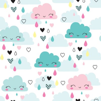 Behang naadloze lachende slaapwolken patroon vector illustratie