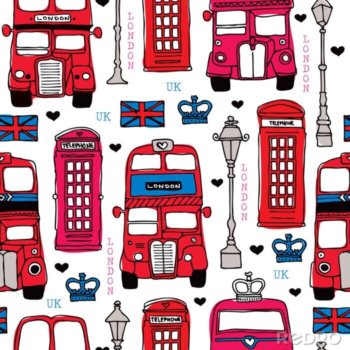 Behang Naadloze liefde London UK reis rood pictogram achtergrond patroon