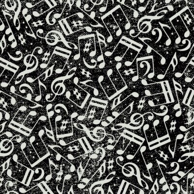 Behang Naadloze muziek achtergrond met muzieknoten en grunge textuur.