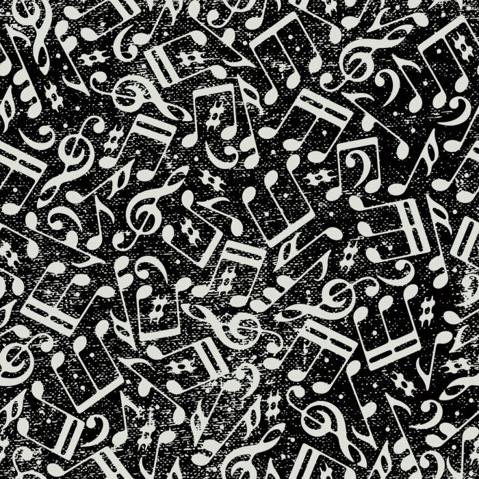 Behang Naadloze muziek achtergrond met muzieknoten en grunge textuur.